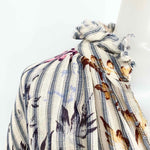 Pilcro & the Letterp Women's Beige/Blue Blouse Stripe Boho Chic Long Sleeve - Article Consignment