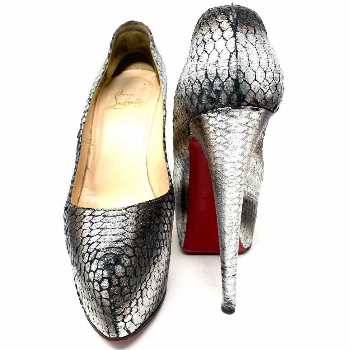 Christian Louboutin Women's Silver Size 37/6.5 Pointed Snake Platforms