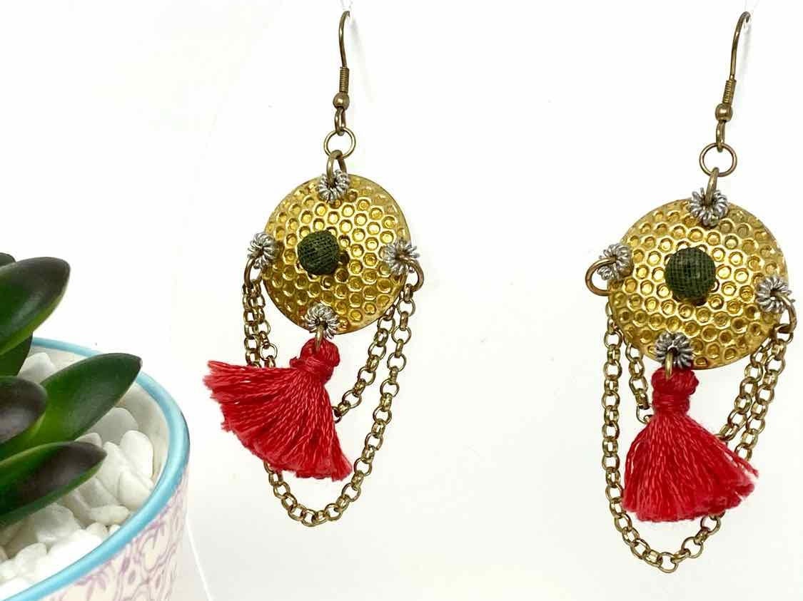 Stone Gold-tone Disc Tassel Earrings - Article Consignment
