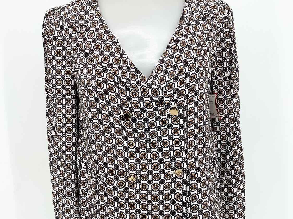 Leith Women's white/brown Double Breasted Print Size XS Long Sleeve - Article Consignment