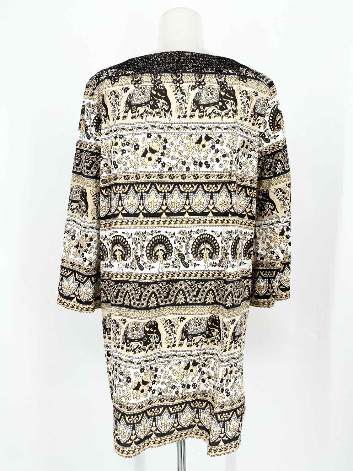 CALYPSO Women's Black/Beige tunic Multi-pattern Resort Long Sleeve - Article Consignment