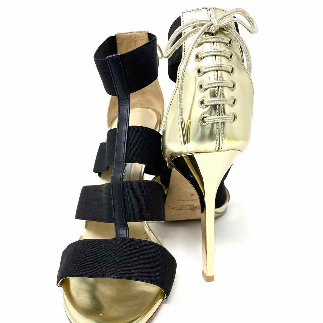 JIMMY CHOO Women's Gold/Black Strappy Tie Back Girls Night Out Size 40/10 Heels