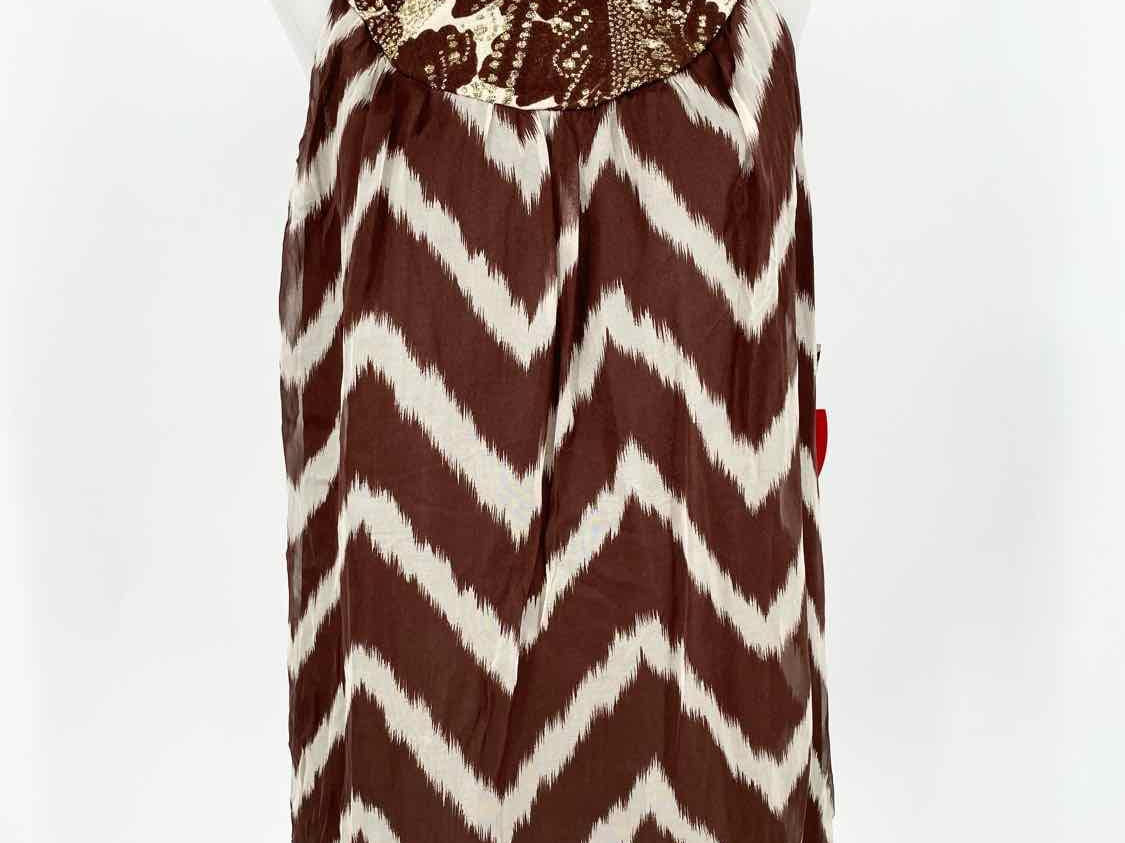Milly of New York Women's brown/White Tank Silk Chevron Size 8 Sleeveless - Article Consignment