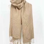 Cashmere/Silk Khaki Large Fringed Scarf - Article Consignment