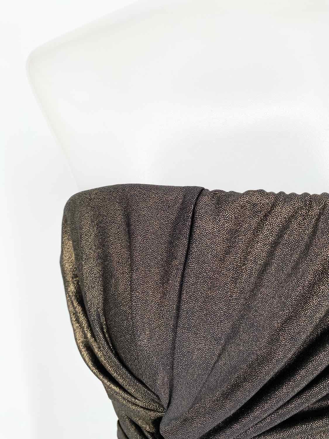 G by Guess Women's Bronze Strapless Metallic Ruched Holiday Size L Dress - Article Consignment