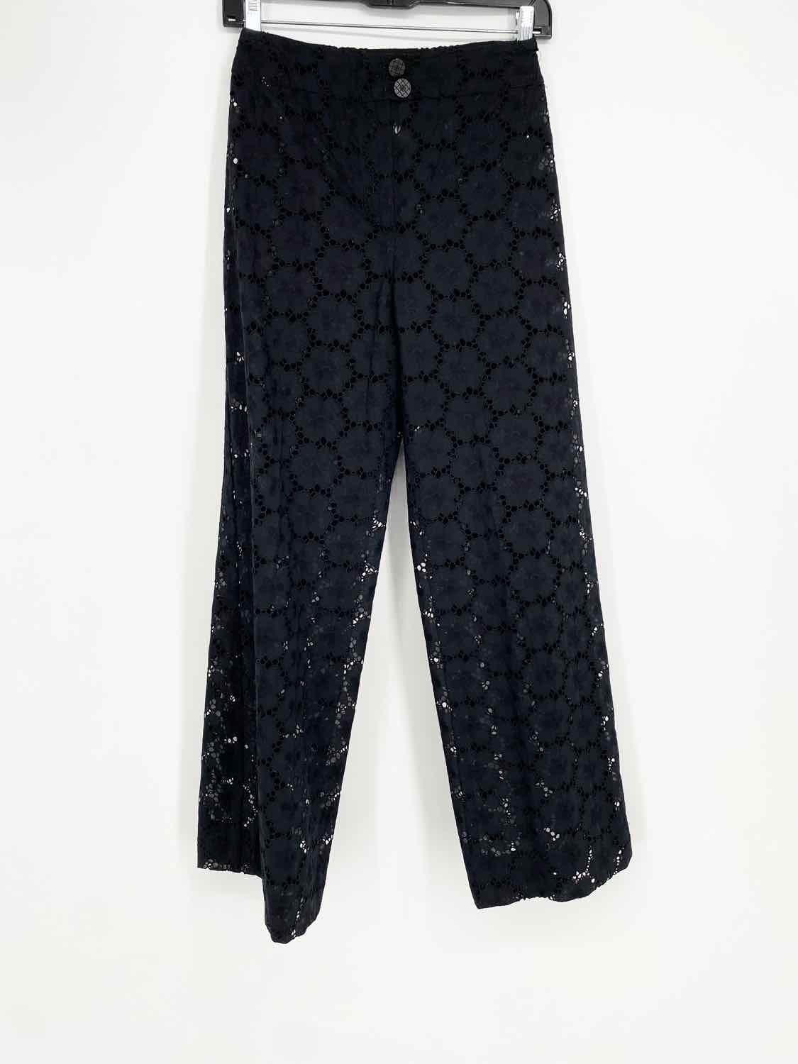 Chanel Women's Black Wide Leg Lace Sheer High Waisted Luxury Size 40/4 Pants - Article Consignment