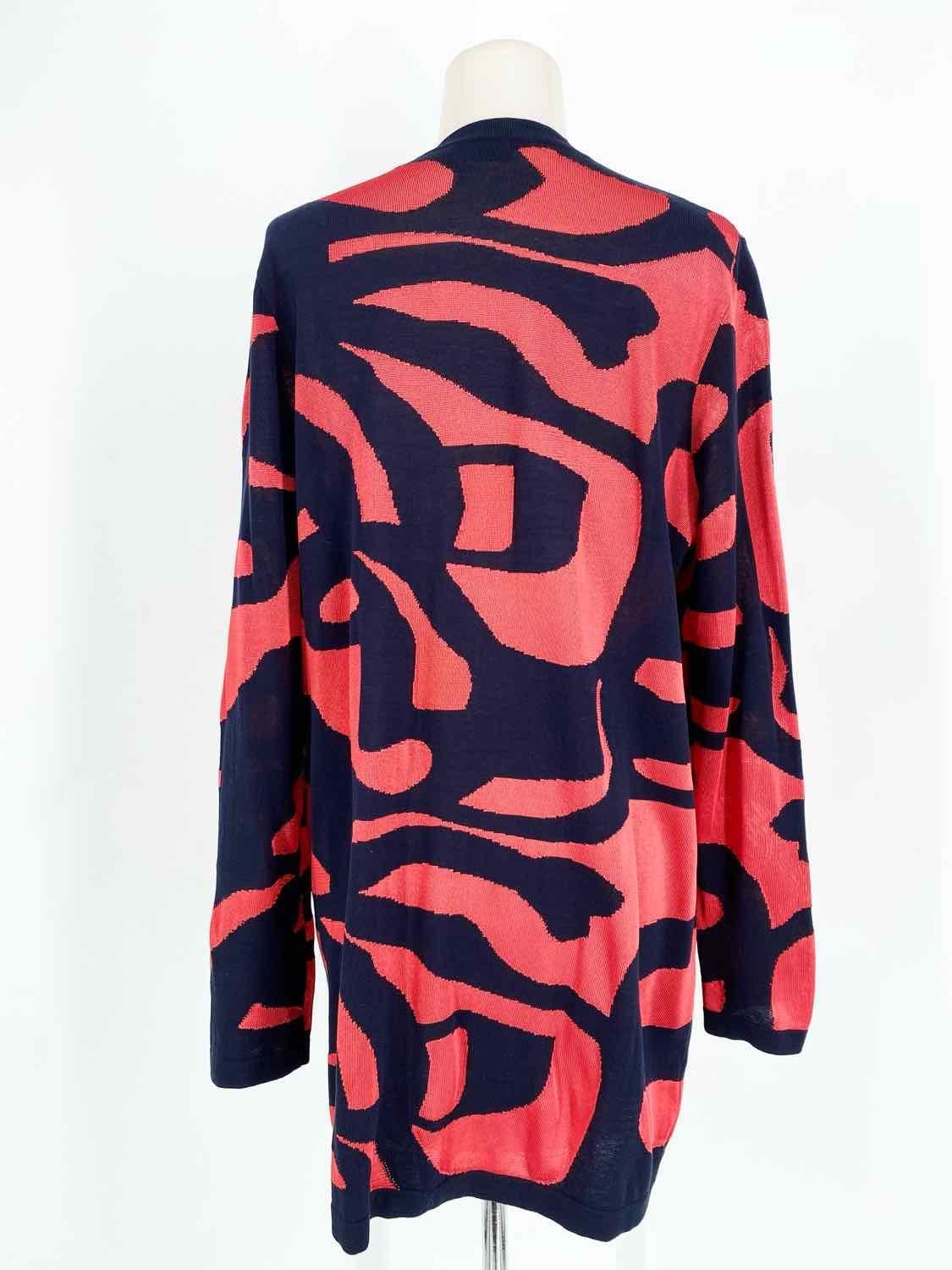 Worth Women's Navy/Coral Open Front Rayon Blend Knit Abstract Size M Cardigan - Article Consignment