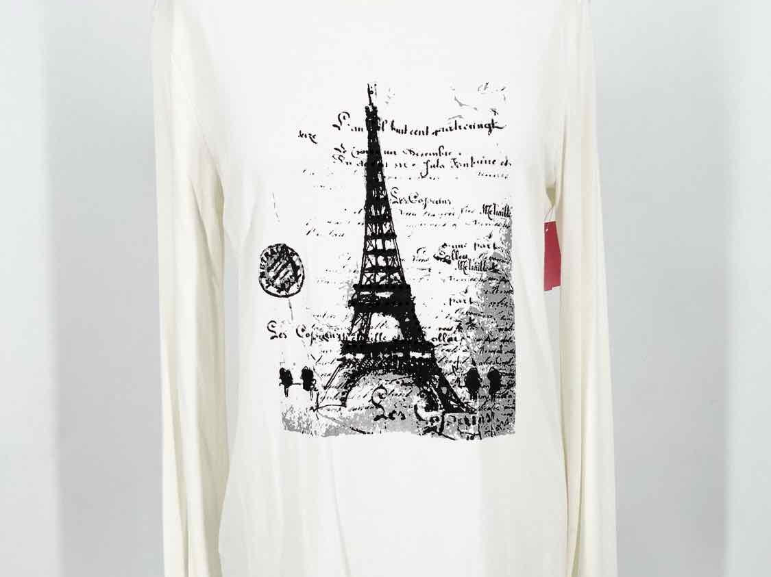 Les Copains Women's Ivory/Black T-shirt Jersey Graphics Size 46/L Long Sleeve - Article Consignment