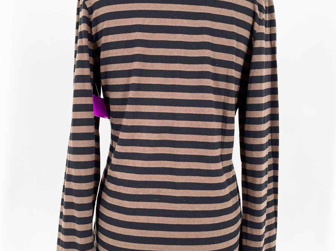 JWLA Women's Brown/Black V-Neck Jersey T-shirt Stripe Resort Size M Long Sleeve - Article Consignment