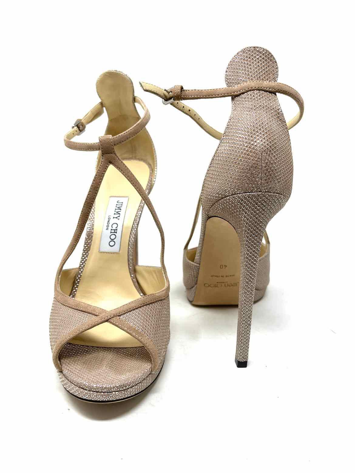 JIMMY CHOO Women's Taupe metalic Size 40/10 Stiletto Sandals - Article Consignment