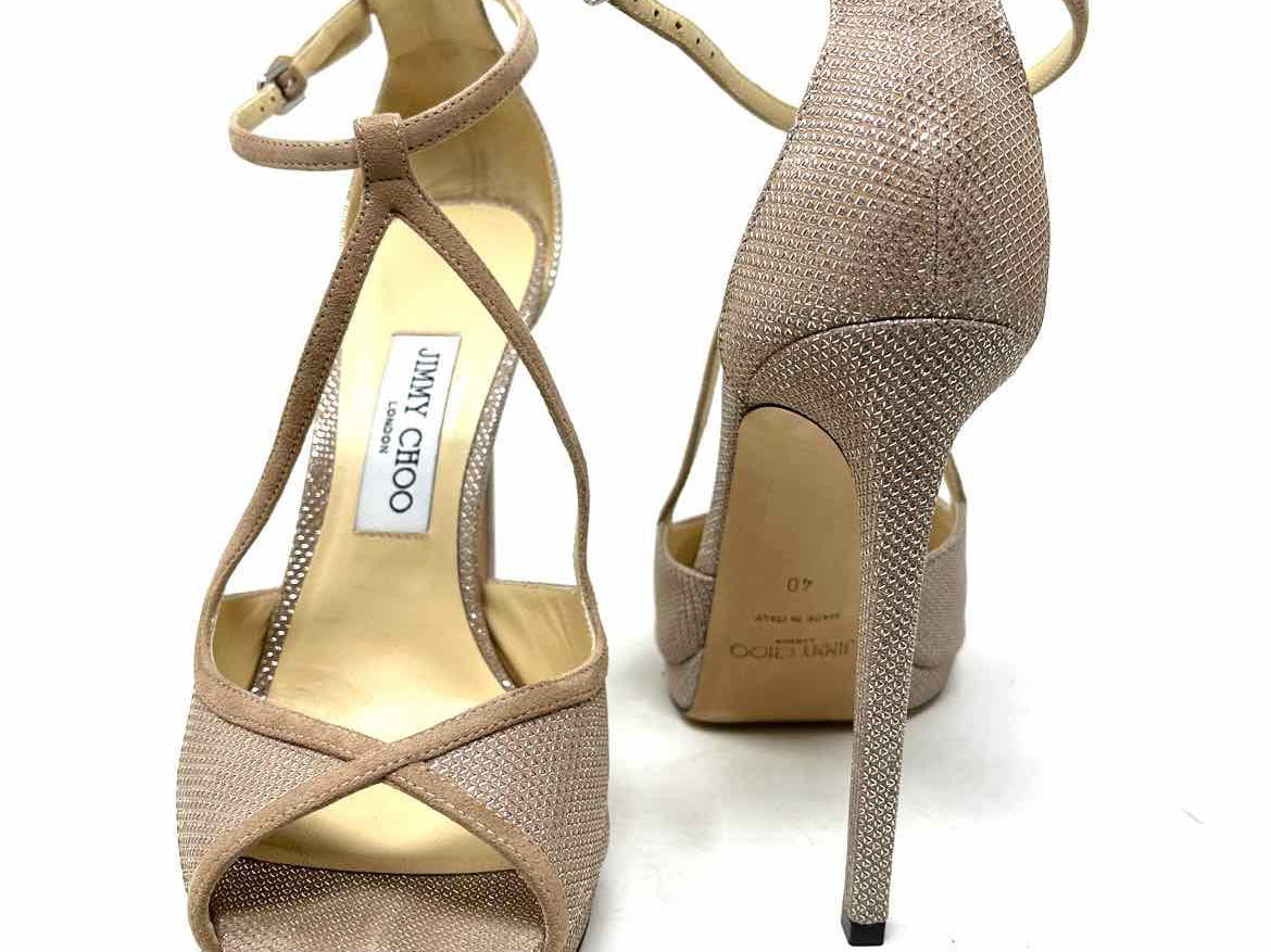 JIMMY CHOO Women's Taupe metalic Size 40/10 Stiletto Sandals - Article Consignment