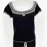 Ann Taylor Loft Women's black/white Scoop Neck Knit Size XS Short Sleeve Top - Article Consignment