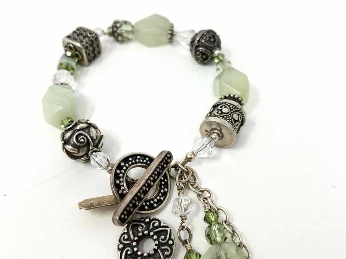 Tres Jolie .925 Silver/Green Toggle Beaded Bracelet - Article Consignment