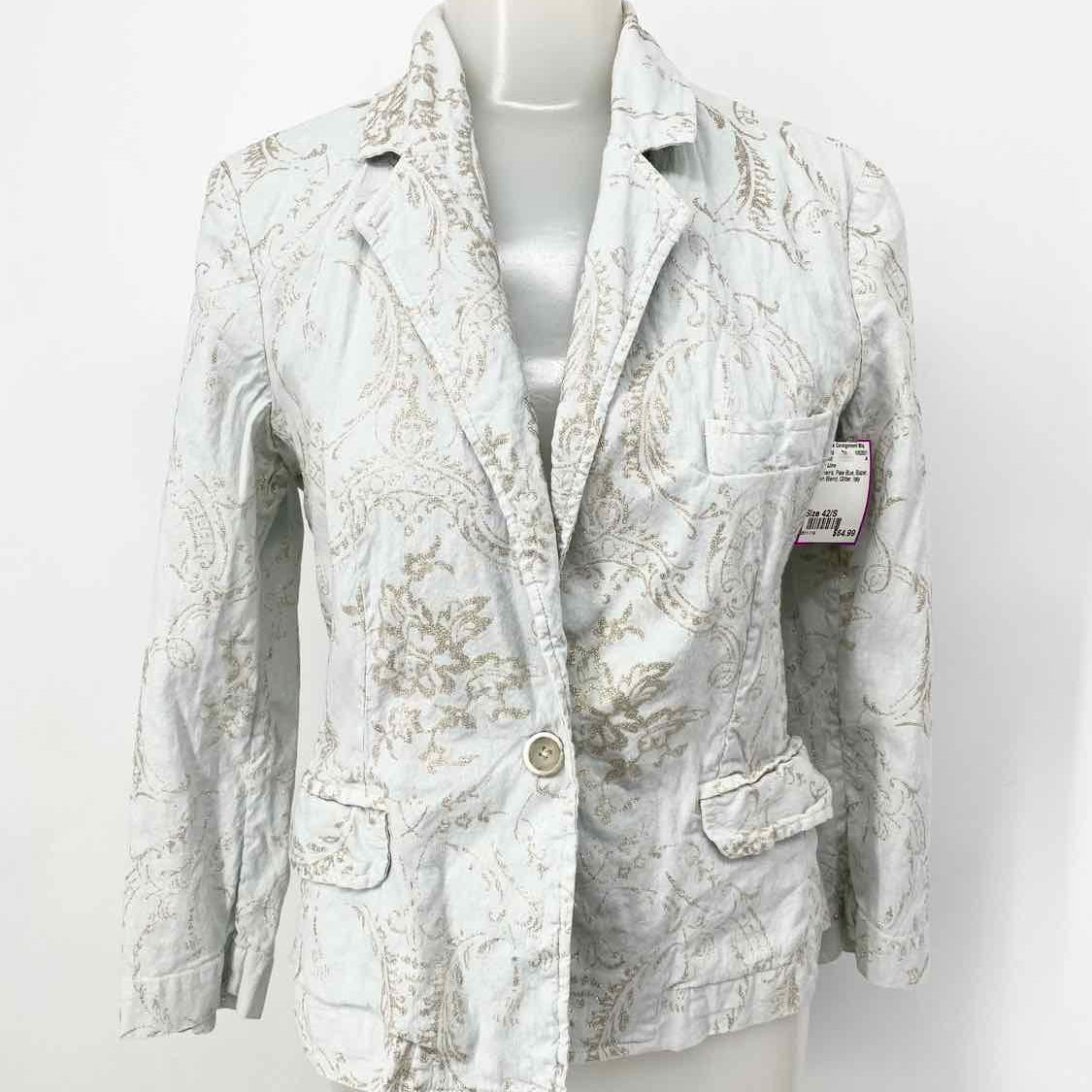 120% Lino Women's Pale Blue Blazer Linen Blend Glitter Italy Skirt Suit - Article Consignment