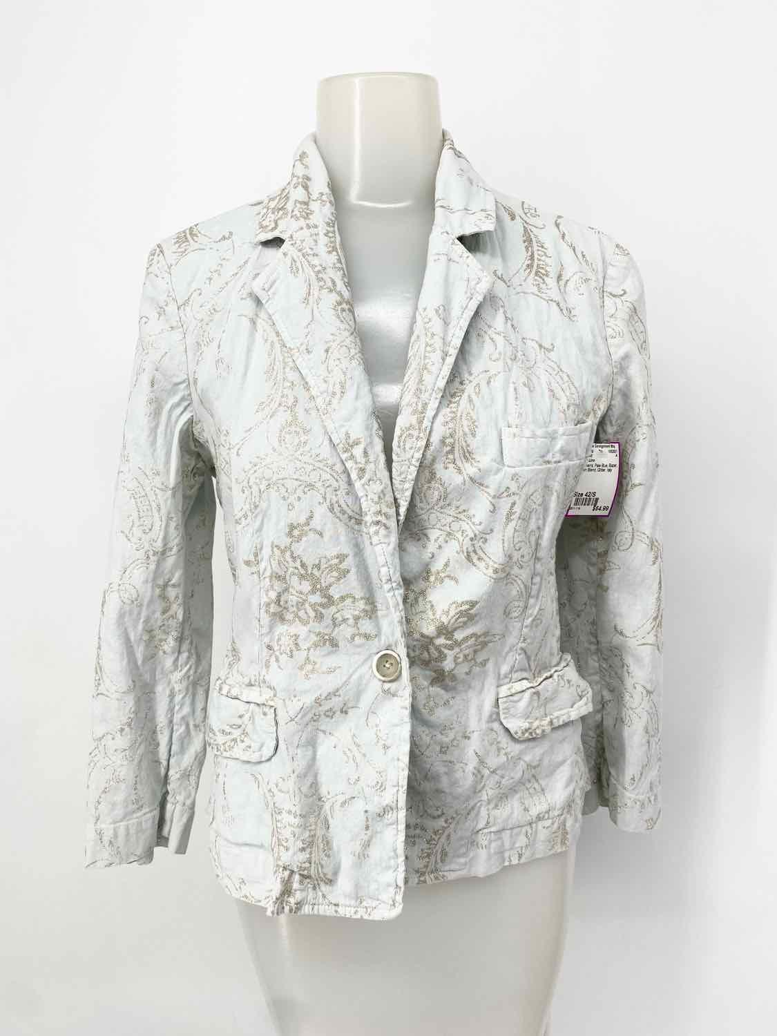 120% Lino Women's Pale Blue Blazer Linen Blend Glitter Italy Skirt Suit - Article Consignment