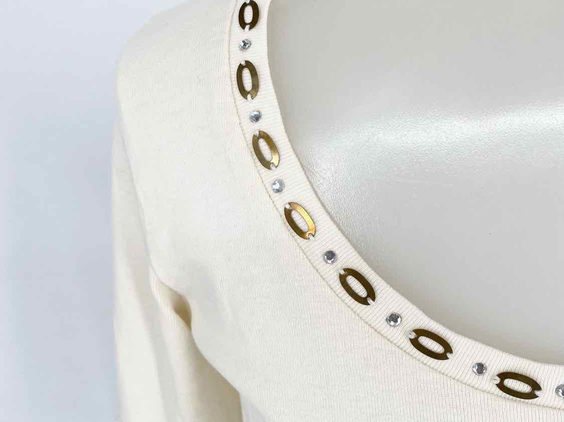 Marks & Spencer Women's Ivory Scoop Neck Embellished Size 10 Long Sleeve - Article Consignment