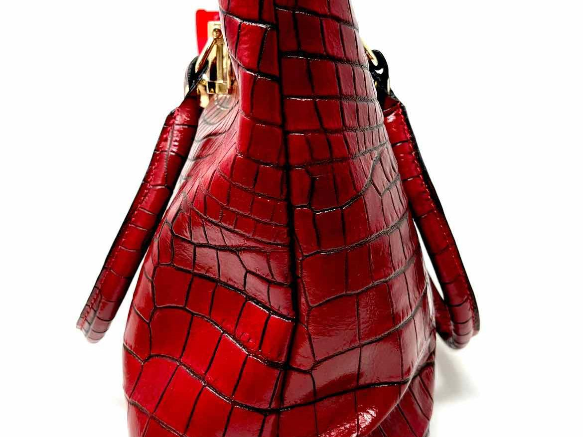 VERA PELLE Red Croc Embossed Leather Tote - Article Consignment