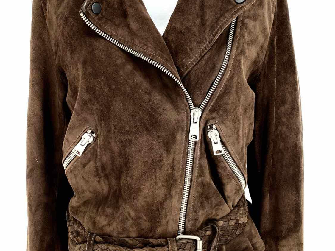 All Saints Spital Size 6 Brown Moto Suede Jacket - Article Consignment