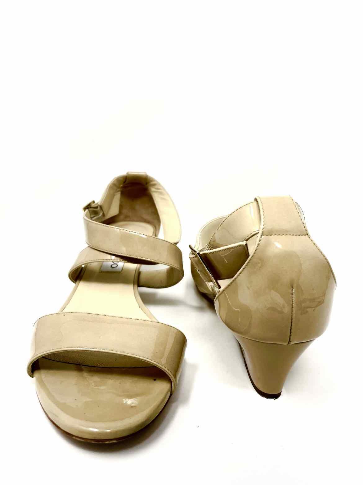 JIMMY CHOO Women's Nude Wedge Patent Leather Strappy Size 41/10 Sandals - Article Consignment