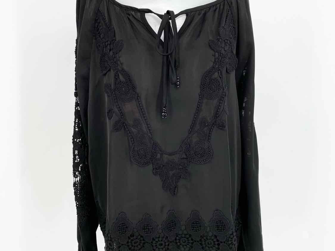 Chico's Women's Black Lace Trim Size 2/M Long Sleeve - Article Consignment