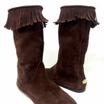 JIMMY CHOO Women's Dark Brown Mid calf Suede Fringe Italy Size 38/7.5 Boots - Article Consignment