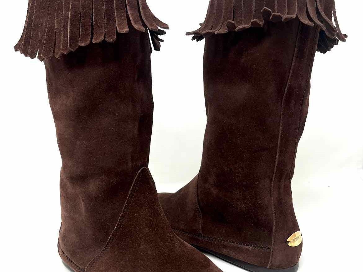 JIMMY CHOO Women's Dark Brown Mid calf Suede Fringe Italy Size 38/7.5 Boots - Article Consignment