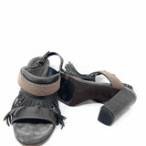 Brunello Cucinelli Women's Gray Strappy Leather Fringe Italy Size 38/7.5 Sandals - Article Consignment