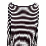 Eileen Fisher Women's White/Plum Pullover Tencel Knit Stripe Lagenlook Sweater - Article Consignment
