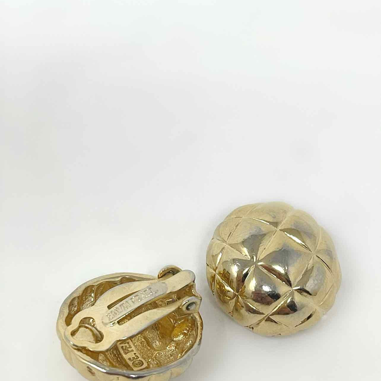 Erwin Pearl Gold Plated Gold Tone Dome Quilted Clip-ons - Article Consignment
