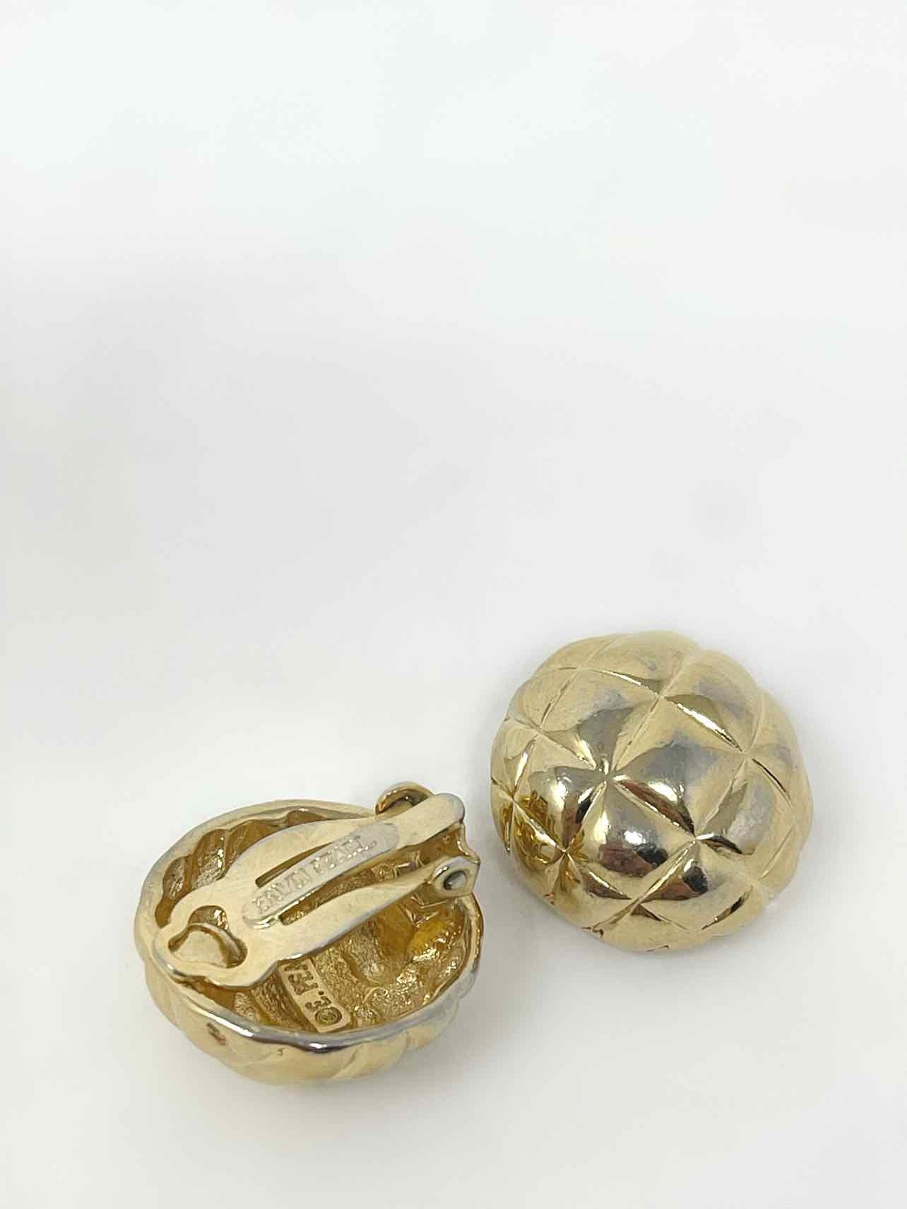 Erwin Pearl Gold Plated Gold Tone Dome Quilted Clip-ons - Article Consignment