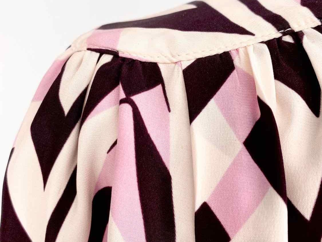 Parker Size S Brown/Pink V-Neck Silk Zig Zag Dress - Article Consignment