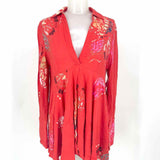 Free People Women's Red Collared Abstract Boho Chic Size XS Long Sleeve - Article Consignment