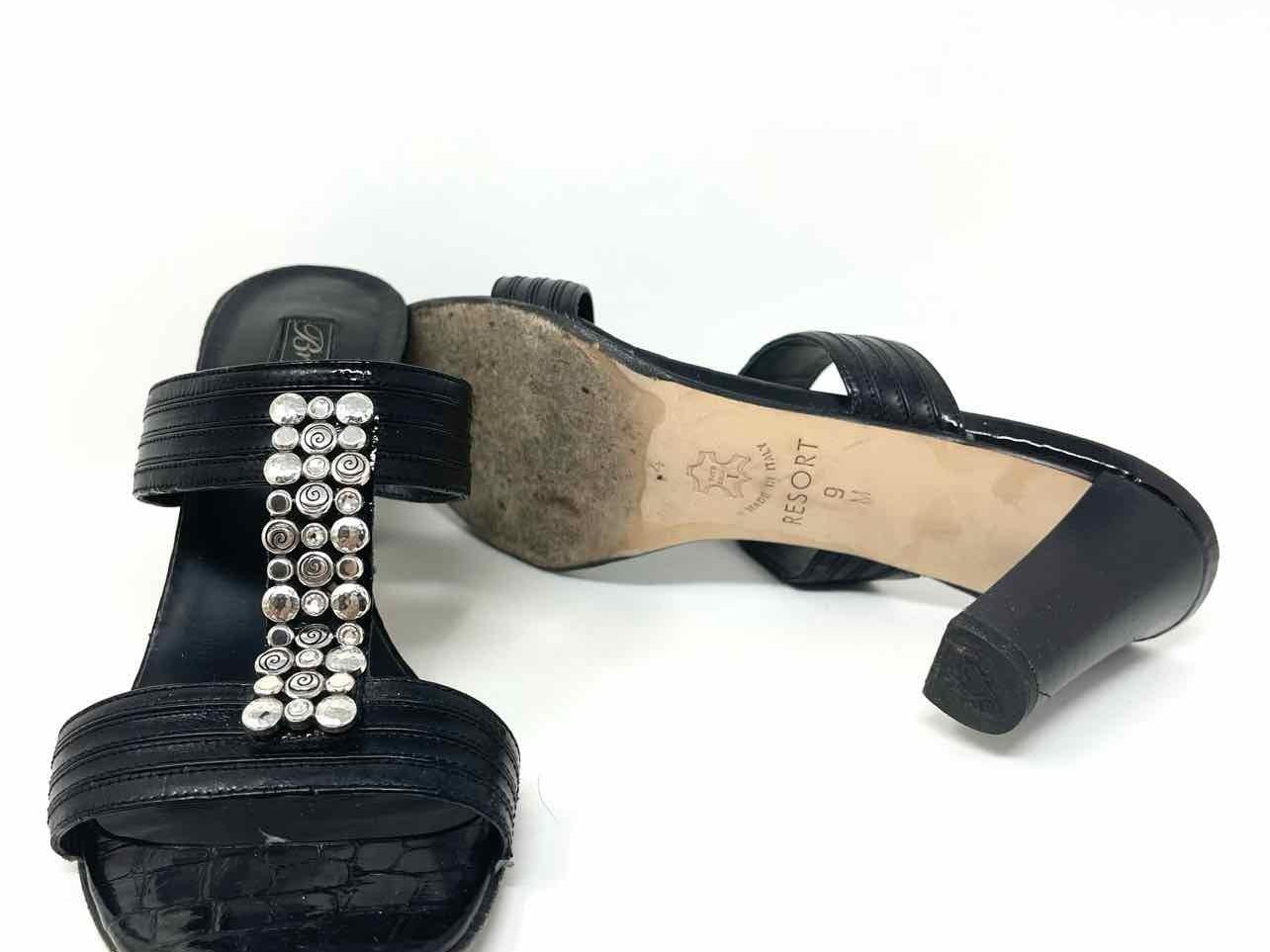 Brighton Women's Black/Silver Slide Leather Embellished Size 9 Sandals - Article Consignment