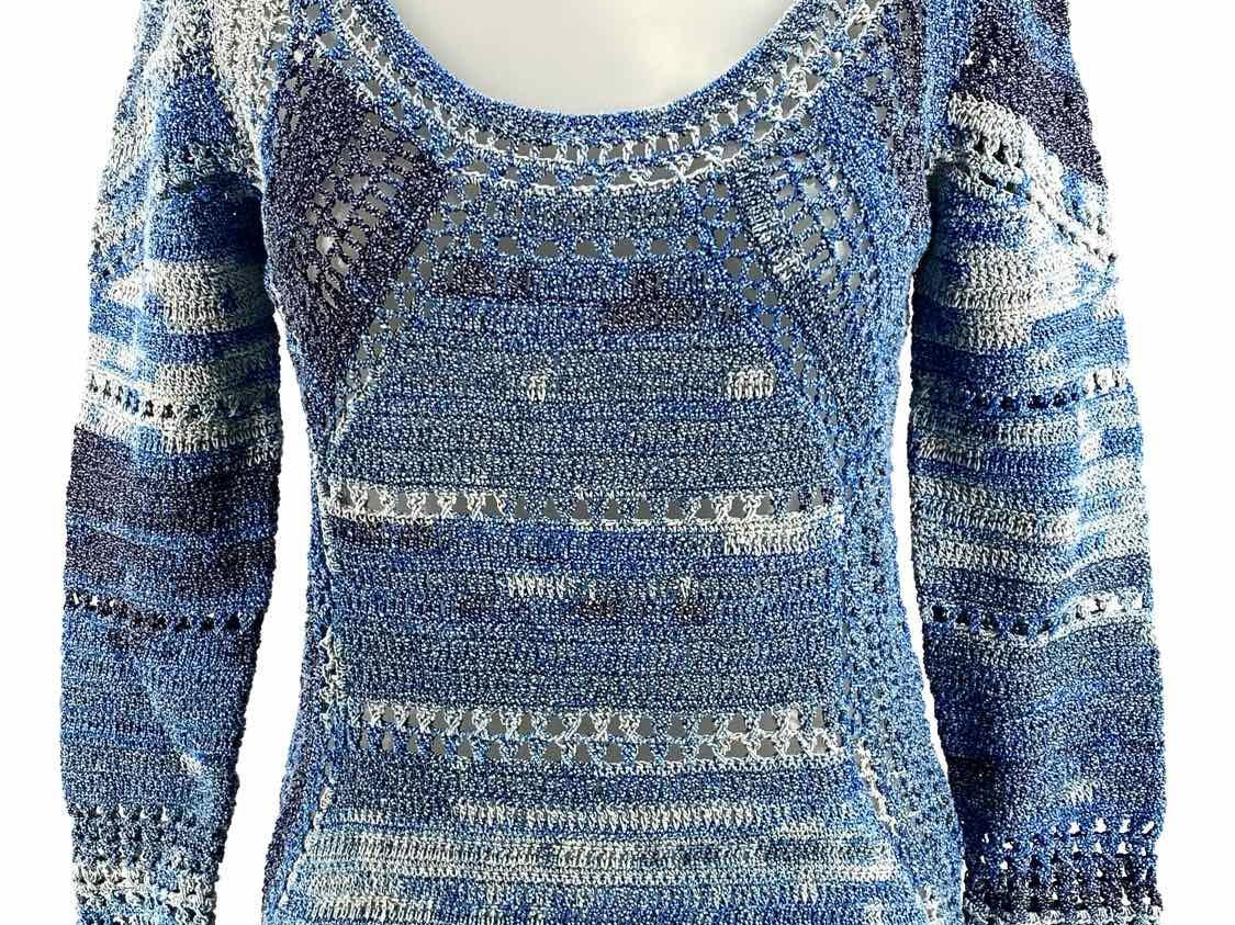 rag & bone Size S Blue Knit Cotton Blend Sweater - Article Consignment