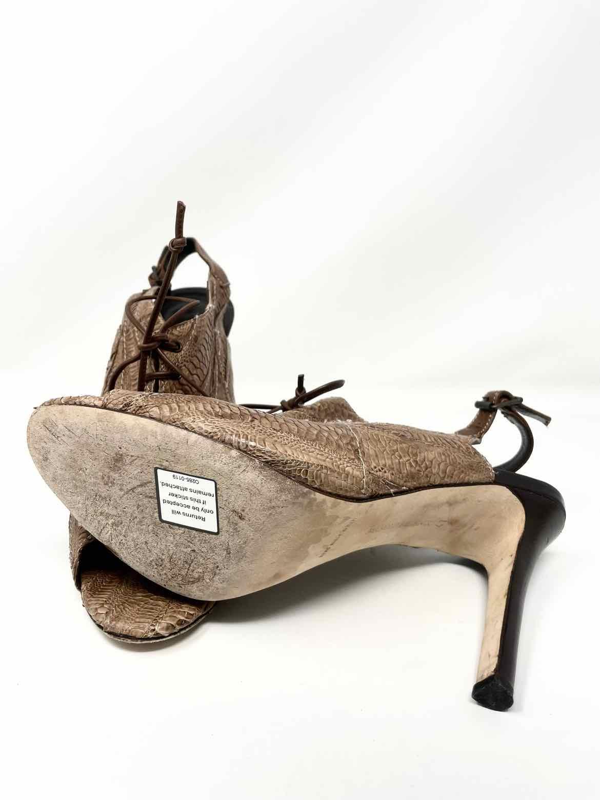 Manolo Blahnik Women's Taupe Slingback Exotic Leather LACE UP Size 41/10 Bootie - Article Consignment