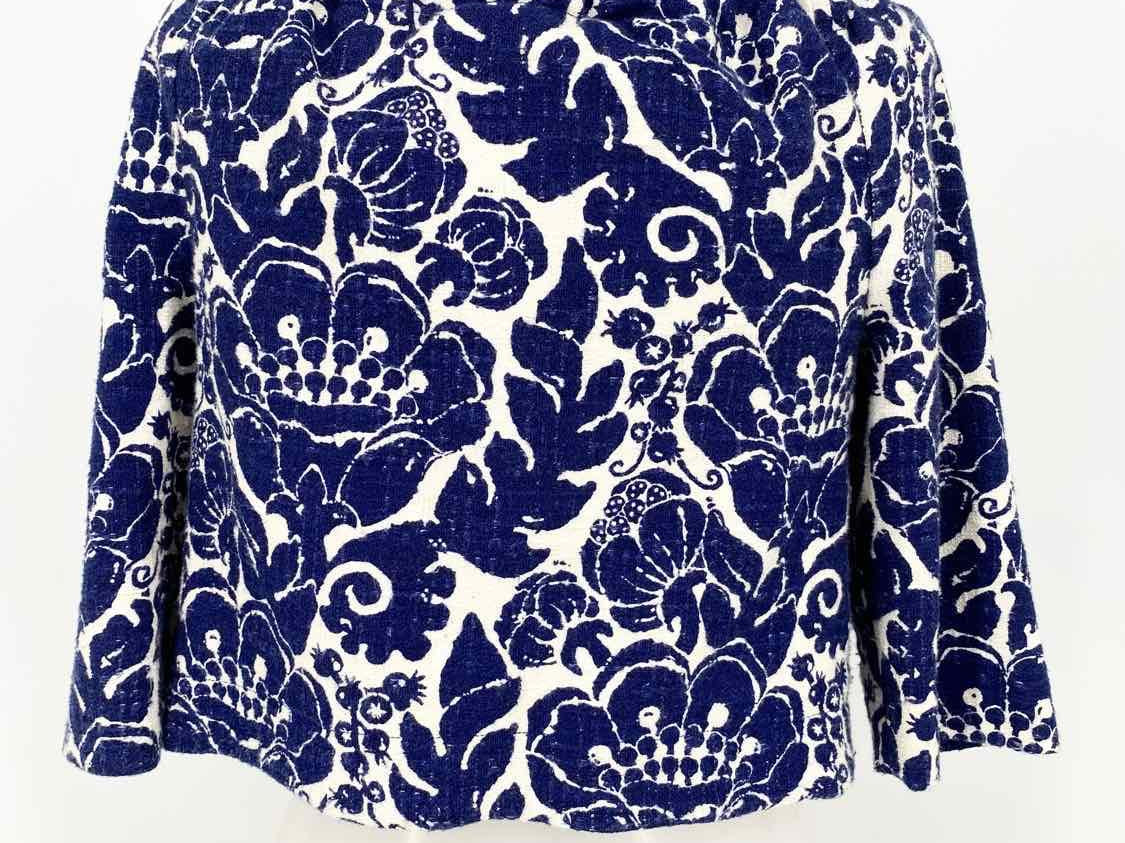 Trina Turk Women's Blue/Cream Short Sleeve Print Crop Size S Jacket - Article Consignment