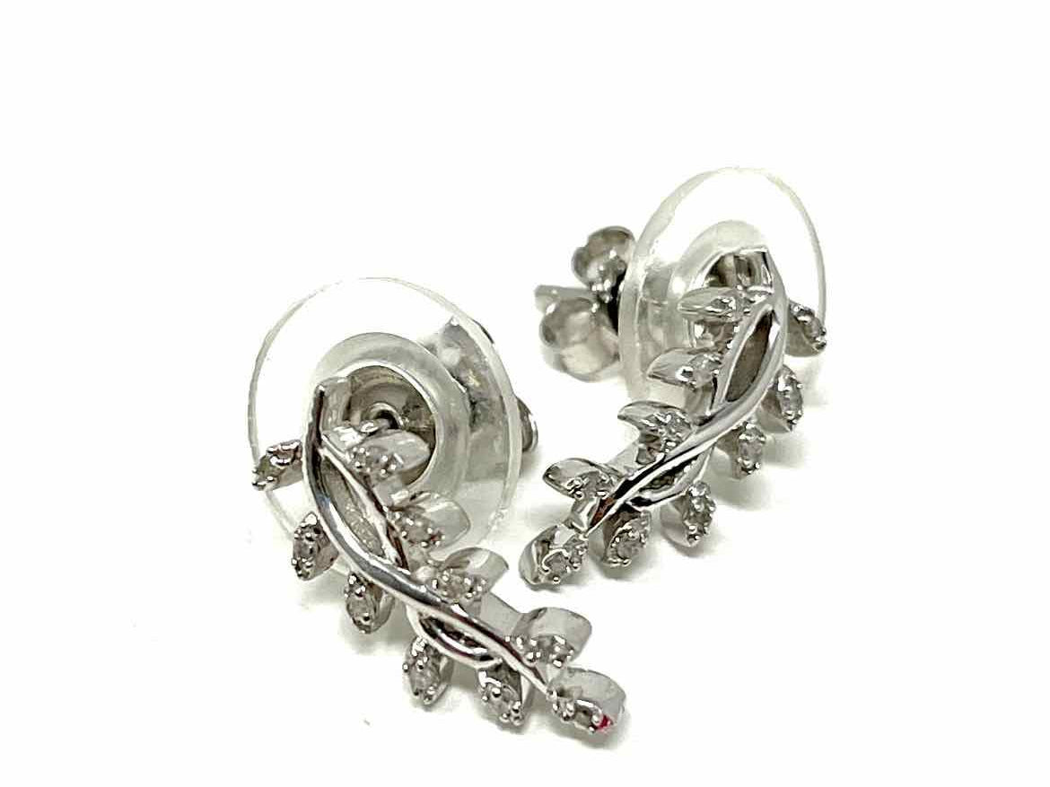 .925 Silver Stud Leaf Cubic Zirconia Earrings - Article Consignment