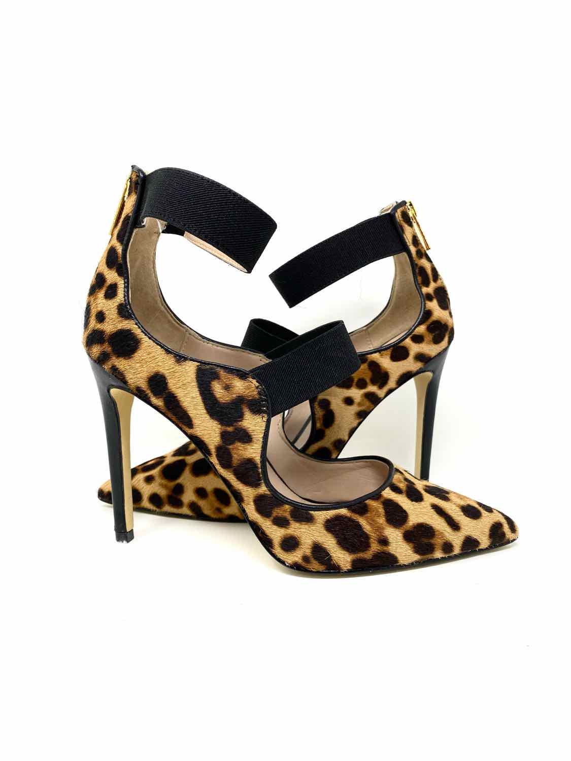 RACHEL ZOE Zapatos de sal n con estampado animal de piel sint tica en punta beige negro talla 8 5