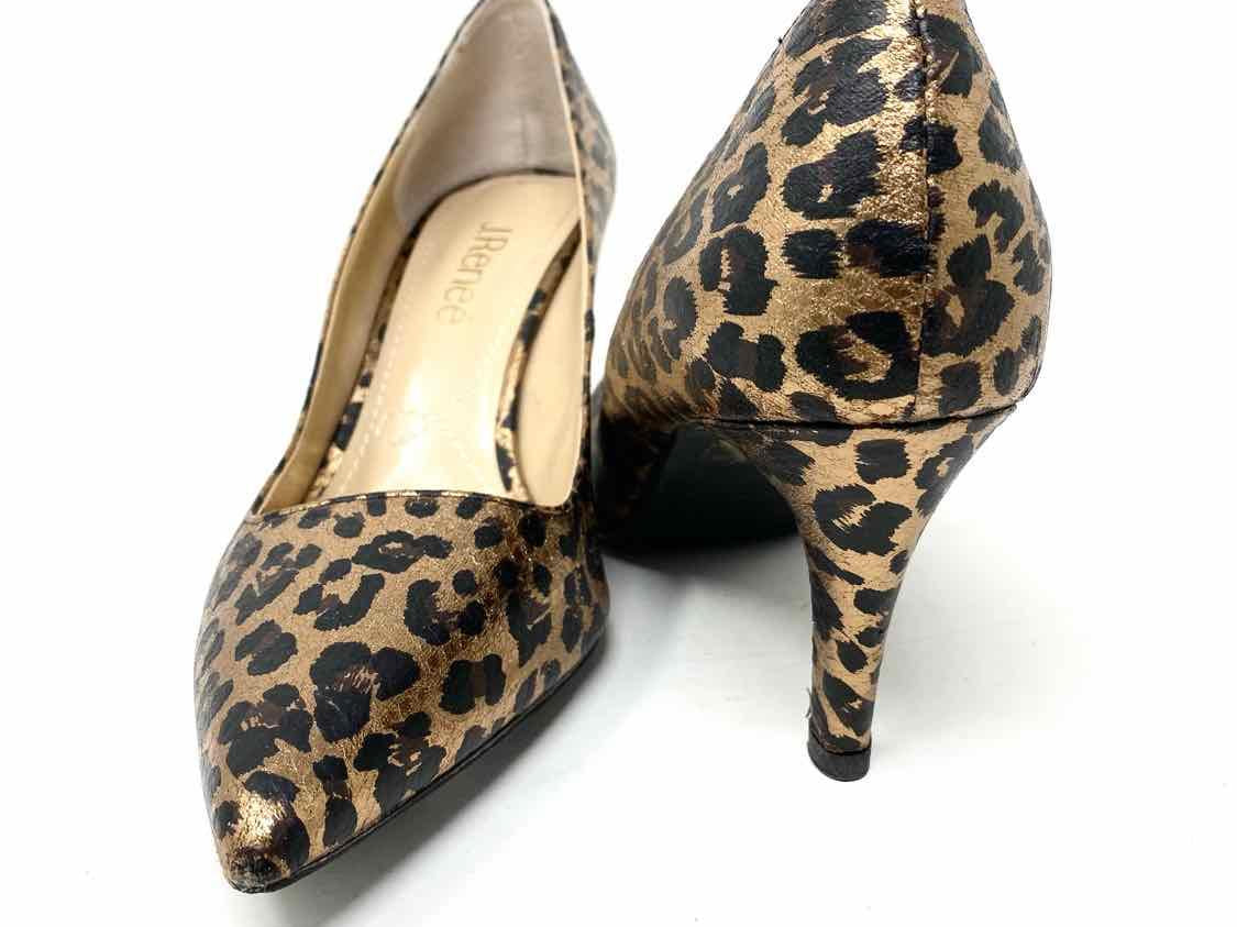 J. Renee Women's Gold/Black Pointed Metallic Animal Print Size 8 Heels - Article Consignment