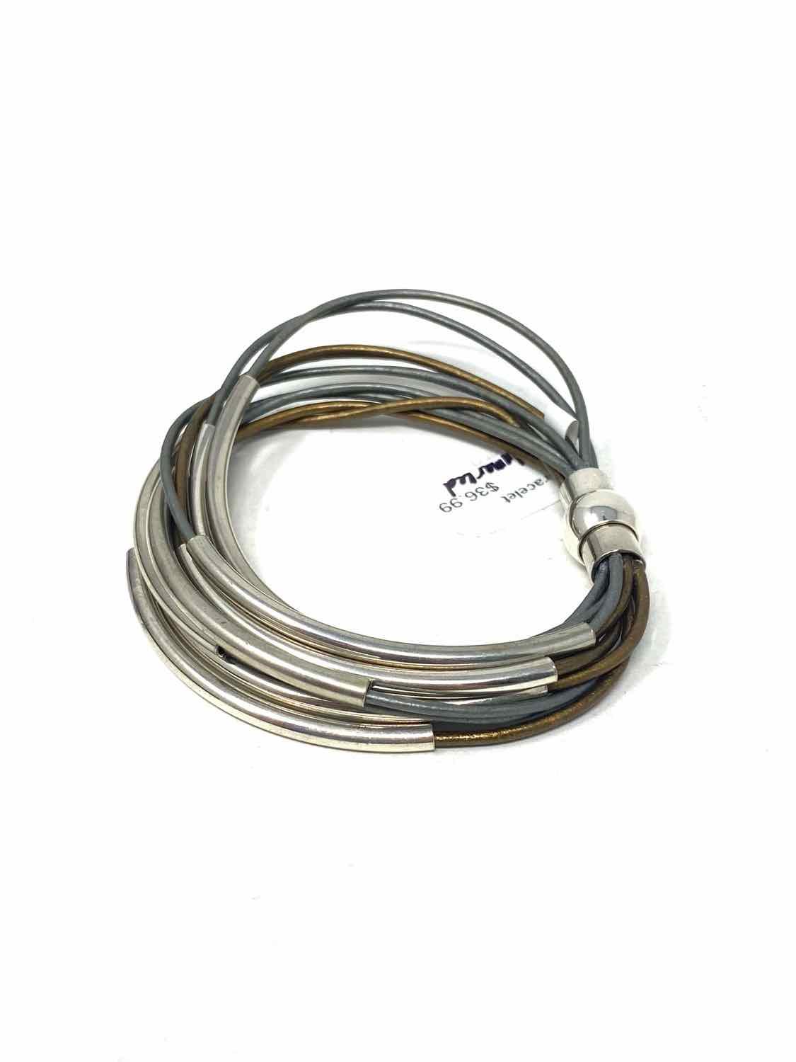 Silver/Bronze Leather Silver Bracelet - Article Consignment