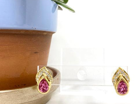 Metal Teardrop Gold/Pink Crystal Earrings - Article Consignment