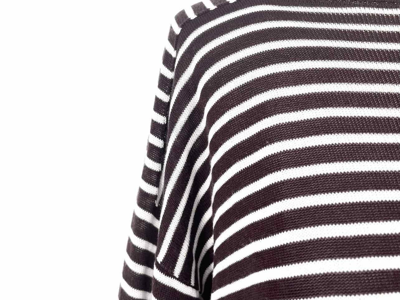 Eileen Fisher Women's White/Plum Pullover Tencel Knit Stripe Lagenlook Sweater - Article Consignment
