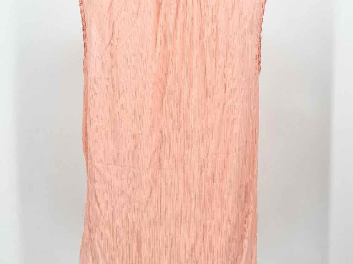 CALYPSO Women's Peach Tank Cotton Sheer Crinkle Size L Short Sleeve Top - Article Consignment