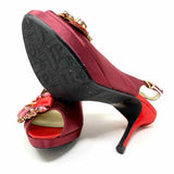 J. Renee Women's Red/Burg. Slingback Satin Embellished Platform Size 8 Pumps - Article Consignment