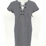 J Crew Women's Navy/White Lace-up Stripe Size XS Dress - Article Consignment