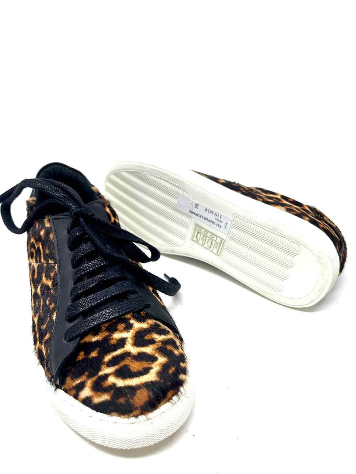 Minelli Women's Tan/black Lace-up Calf Hair Animal Print Size 36/6 Sneakers - Article Consignment