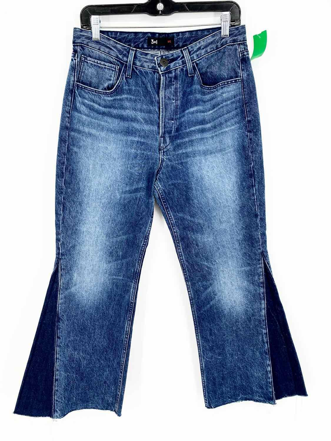 3x1 Women's Higher Ground Gusset Blue Flare Crop Button Fly Size 28/6 Jeans - Article Consignment
