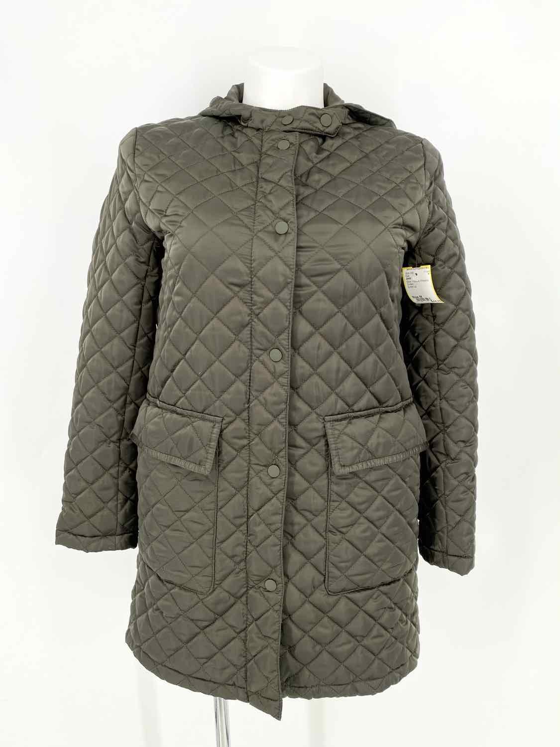 ZARA Size M Olive Hooded Polyester Quilted Coat - Article Consignment