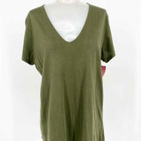 Allude Women's Army Green V-Neck Jersey T-shirt Size L Short Sleeve Top - Article Consignment