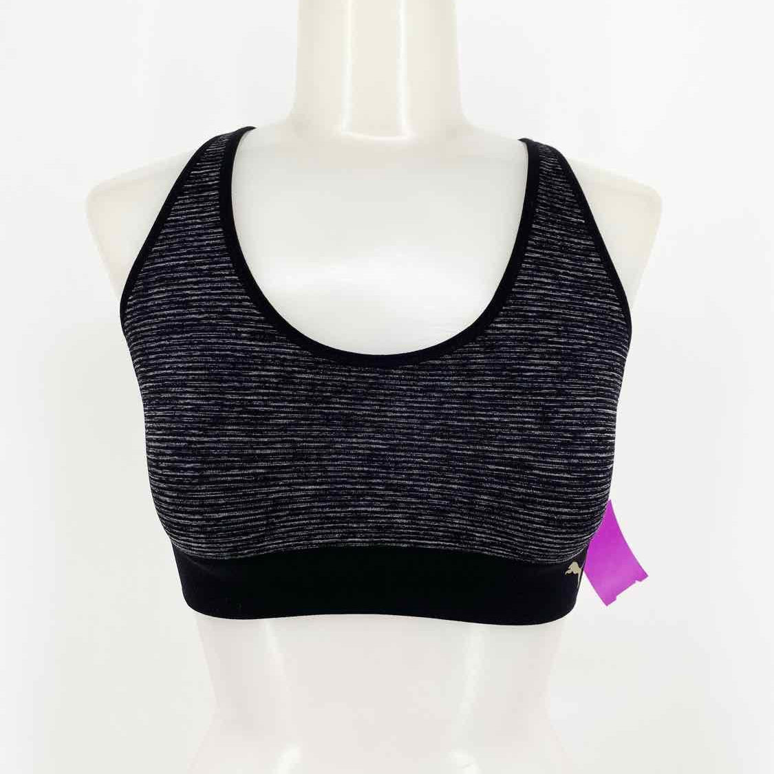 Puma Women's black/white Strappy Pinstripe Size M Sports Bra - Article Consignment